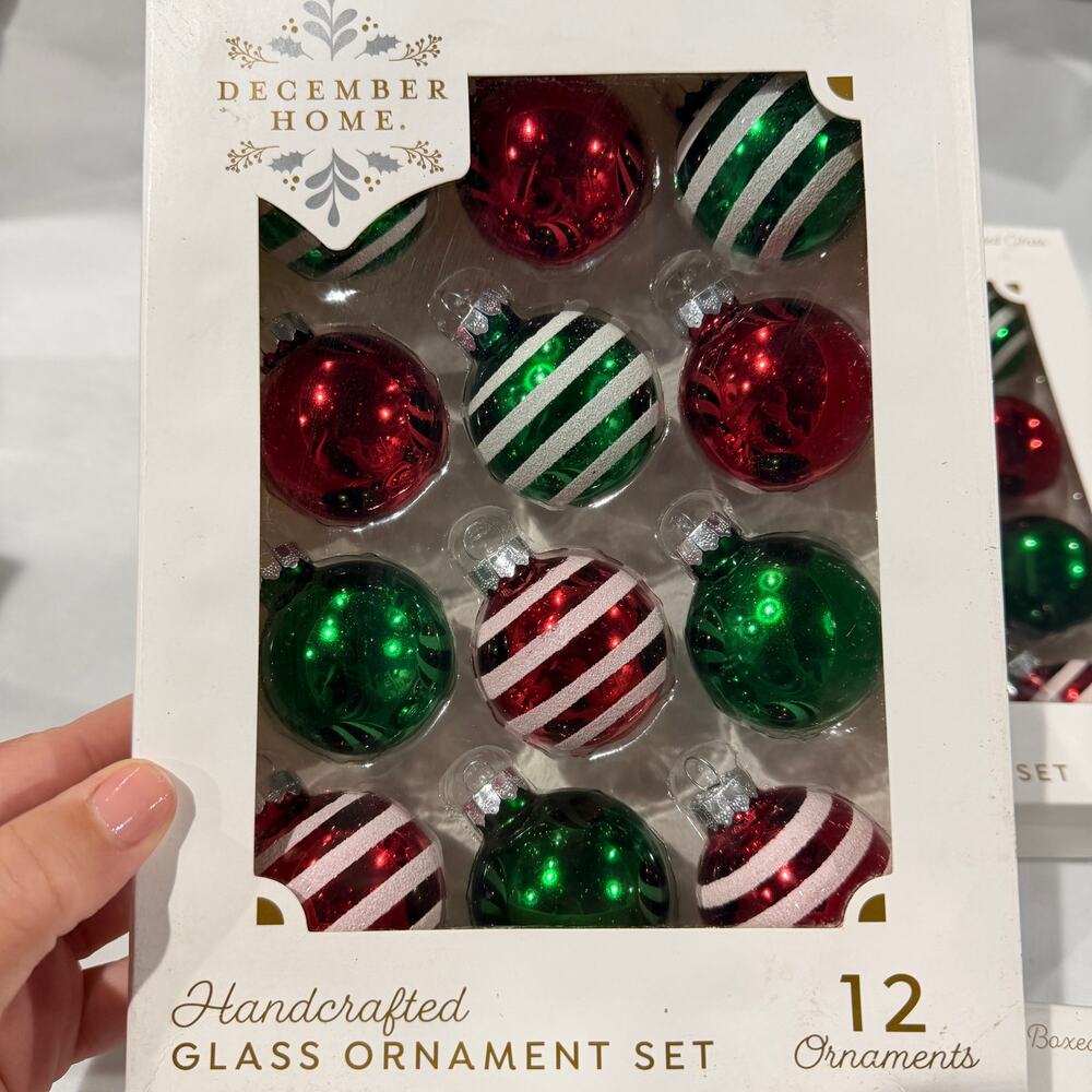 36 pcs Christmas Tree Handcrafted Ornaments Glass Set, Red White Green Glitter - Picture 3 of 3
